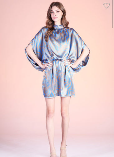 Blue Print Short Caftan Dress