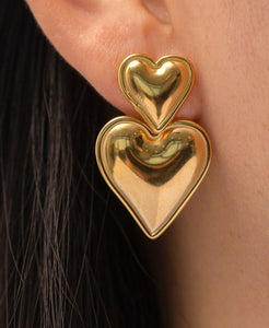 Gold Hearts Dangle Earrings