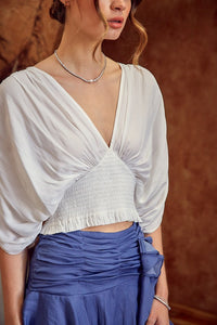 V-Neck Smocked Tie Detail Top