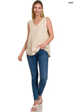 Load image into Gallery viewer, LINEN PRE-WASHED FRAYED EDGE V-NECK SLEEVELESS TOP