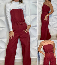 Load image into Gallery viewer, Burgundy Strapless Jumpsuit