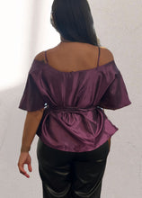 Load image into Gallery viewer, Satin Purple Off Shoulder Top