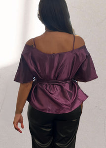 Satin Purple Off Shoulder Top