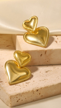 Load image into Gallery viewer, Gold Hearts Dangle Earrings