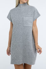 Load image into Gallery viewer, Mock Neck Short Sleeve Sweater Dress with Pocket