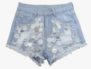 Embellished Denim Shorts