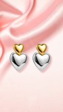 Load image into Gallery viewer, Silver/Gold Hearts Dangle Earrings