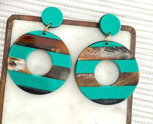 Teal & Brown Resin Earrings