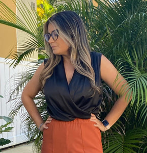 Satin Surplice Black Top