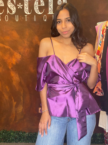 Satin Purple Off Shoulder Top