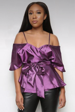 Load image into Gallery viewer, Satin Purple Off Shoulder Top