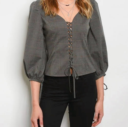 Gray Plaid Blouse
