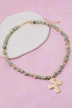 Load image into Gallery viewer, Cross Pendant Stone Beaded Necklace