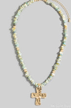 Load image into Gallery viewer, Cross Pendant Stone Beaded Necklace