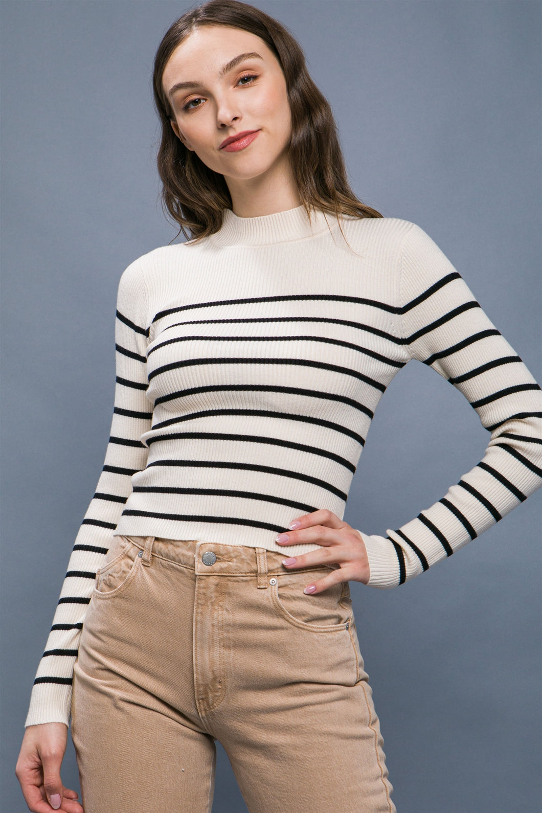 Mock Neck Sweater Top (Ivory)