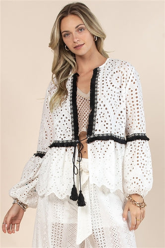 Eyelet Fringe Top/ Kimono