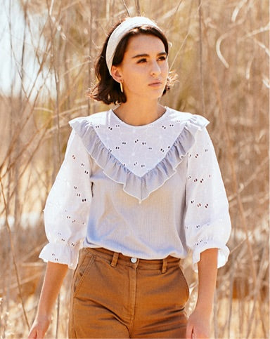 Eyelet ruffle sale top