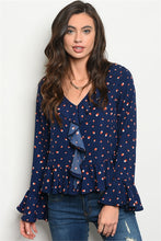 Load image into Gallery viewer, Navy and Polka Dots Top