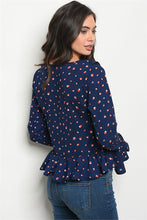 Load image into Gallery viewer, Navy and Polka Dots Top