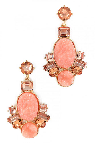 Peach Druzy Stone Earrings