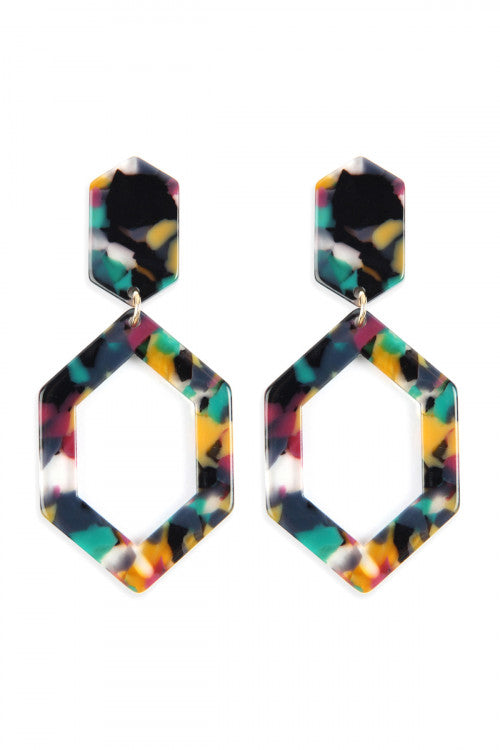 Acetate Multicolor Hexagon Earrings