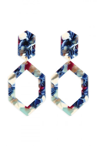 Blue Acetate Hexagon Earrings