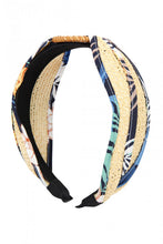 Load image into Gallery viewer, BLUE KNOTTED RAFFIA WITH FABRIC HEADBAND