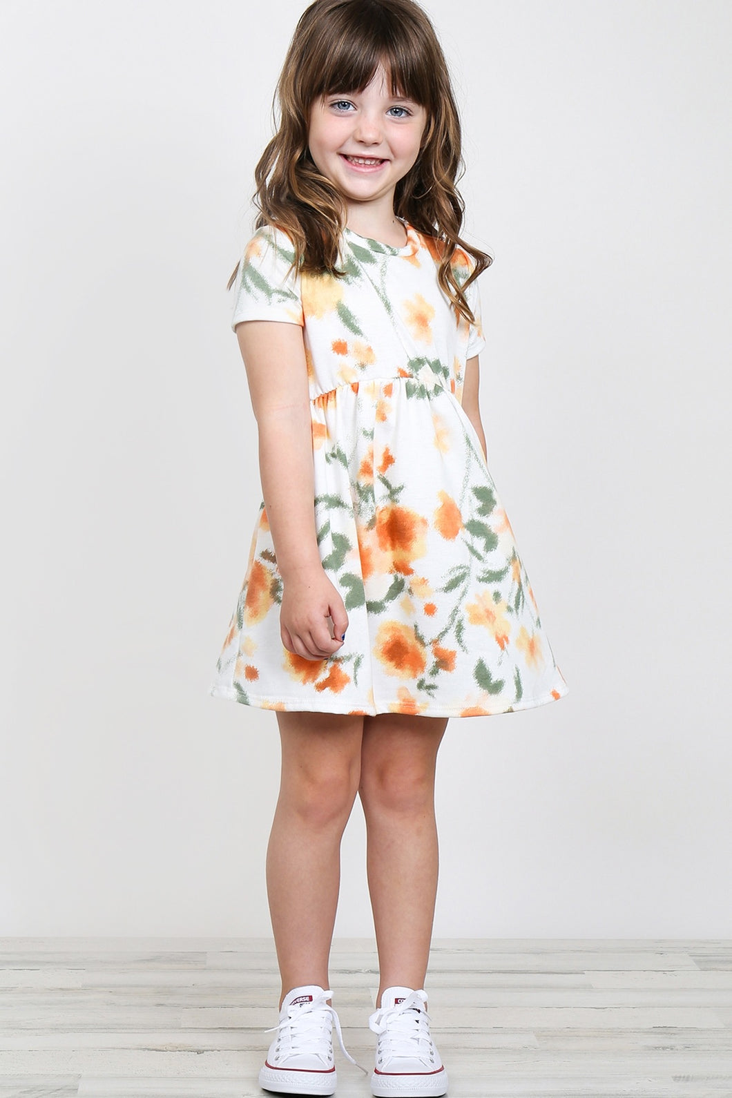 TODDLER GIRLS PAINTERLY FLORAL PRINT SHORT SLEEVES DRESS (momy and me)