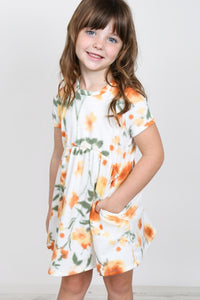 TODDLER GIRLS PAINTERLY FLORAL PRINT SHORT SLEEVES DRESS (momy and me)