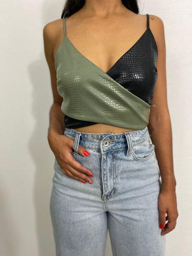 Pleather Green/ Black Alli Top