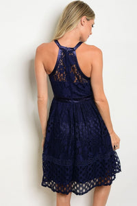 Navy Mesh and Lace Dress